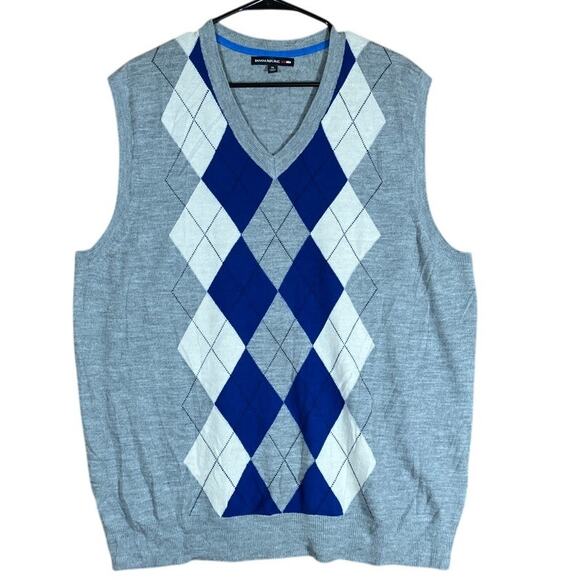 Banana Republic Mad Men Mens Sweater Vest Gray Blue Argyle 100% Merino Wool XL - Picture 1 of 12